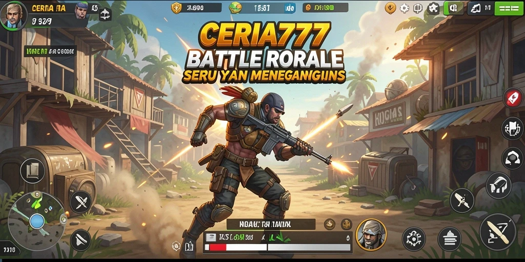 Tangkapan layar CERIA777 menampilkan aksi intens di medan perang Battle Royale.