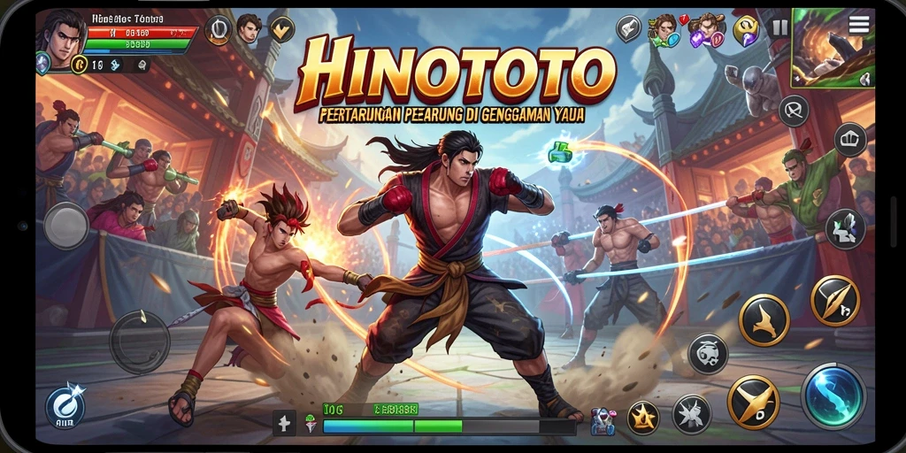 Tampilan gameplay HINOTOTO dengan pertarungan seru dan grafis menawan.