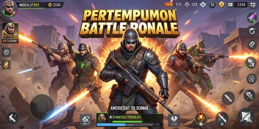 Screenshot utama menampilkan aksi seru di dalam game Battle Royale