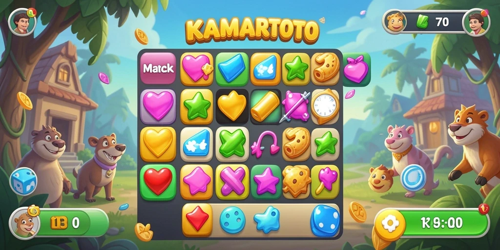 Gameplay KAMARTOTO dengan elemen Match-3 yang seru dan menantang.