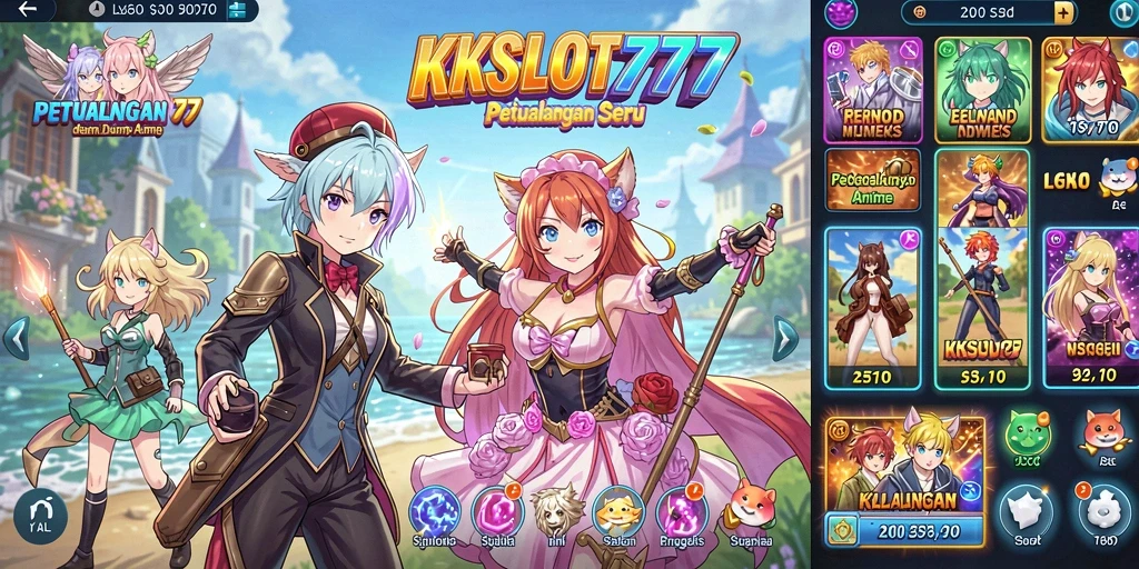 Screenshot gameplay KKSLOT777 menampilkan karakter anime beraksi.