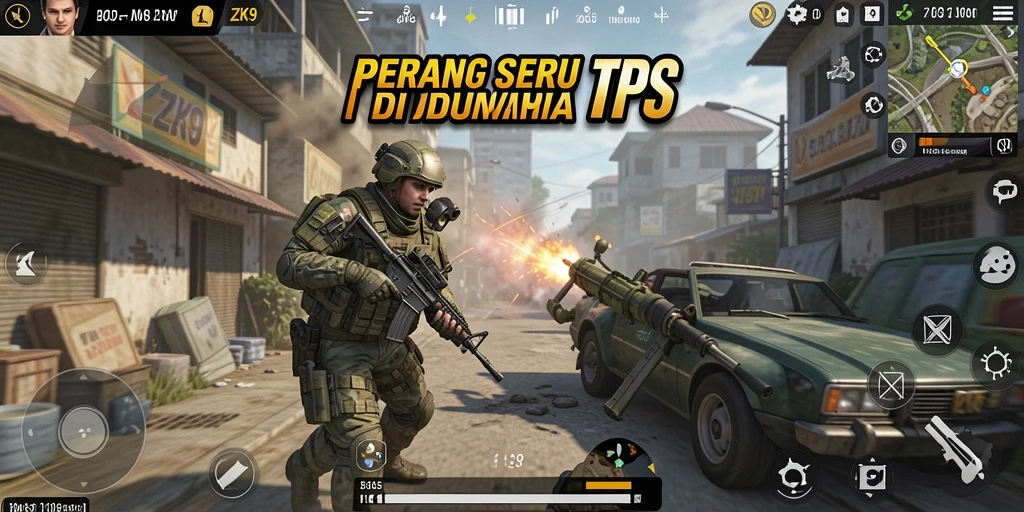 Gambaran aksi mendebarkan dalam ZK9, menunjukkan gameplay TPS yang intens.